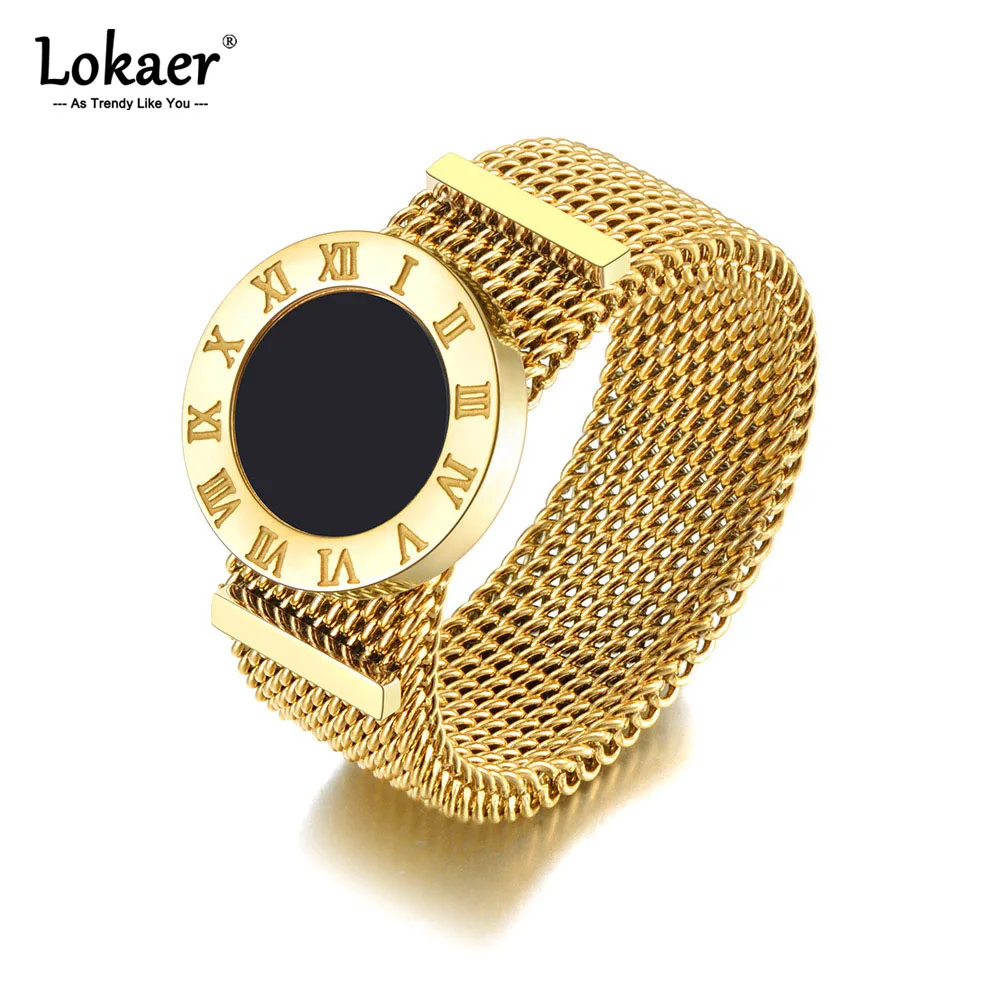 Lokaer Original Design Roman Numerals Network Chain Rings Titanium Stainless Steel Black Acrylic for Women Wedding stainless steel ring finger ring chain ring wedding rings wedding ring