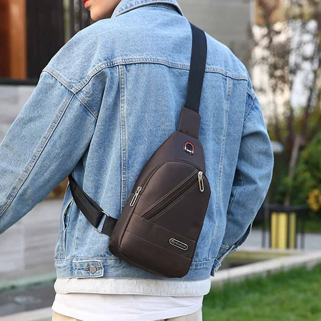 Мужская нагрудная сумка, мужская кожаная нагрудная сумка, USB рюкзак с отверстием для наушников, функциональный органайзер для путешествий, Мужская Диагональная Сумка# L20