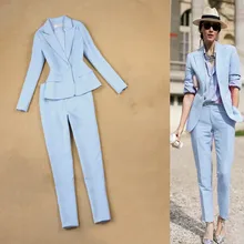 ^^Best Offers Office women's suits two-piece high quality 2019 autumn slim long-sleeved sky blue suit jacket female Casual cropped pants suit ^^Best Offers Office women's suits two-piece high quality 2019 autumn slim long-sleeved sky blue suit jacket female Casual cropped pants suit