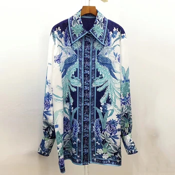 

New Design Women Blouse Elegant Long Sleeve Print Loose Casual Shirts Womens Fashion Tops