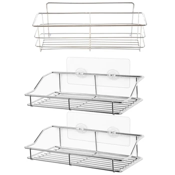 

1Pcs STAINLESS STEEL BATHROOM SHELF STORAGE SUCTION BASKET & 2Pcs Bathroom Shelf, No Drilling Storage Organizer Rack