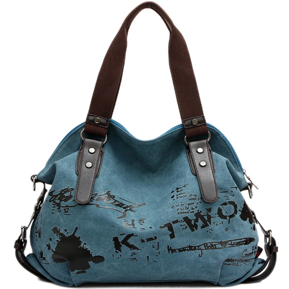 Women Graffiti Canvas Tote Handbags Fashion Rivet Shoulder Bags For Ladies Shopper Female Brand Large Capacity Crossbody Bag New