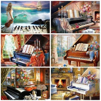 

Huacan Diamond Painting New Arrivals Piano Decorations For Home Mosaic Music Handmade Gift Wall Art
