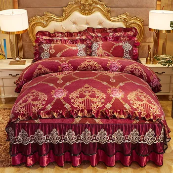 

Warm Velvet Fleece Duvet Cover set Bedskirt Pillowcase Single Product Ultra Soft Luxury Floral Bedding set Comforter Cover set