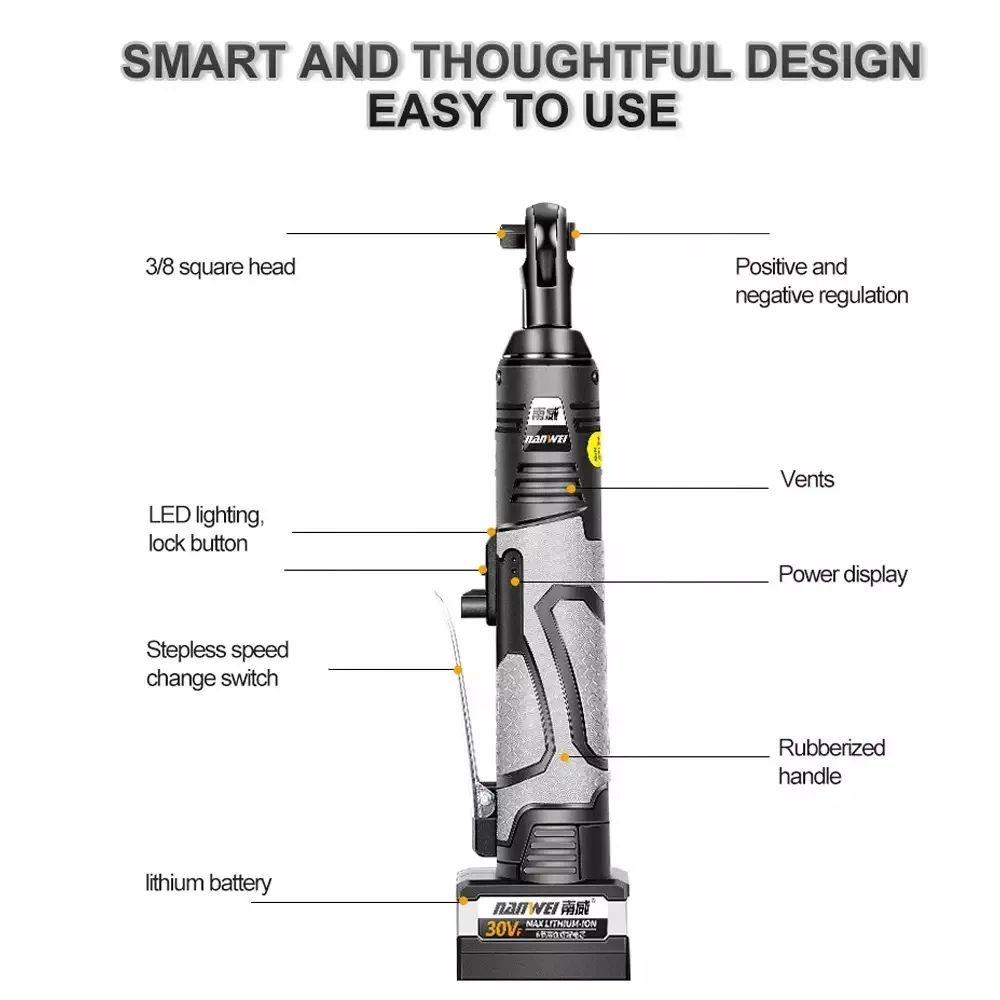 

LED Lighting Cordless Electric Ratchet Wrench Set with 2 Li-Ion Battery