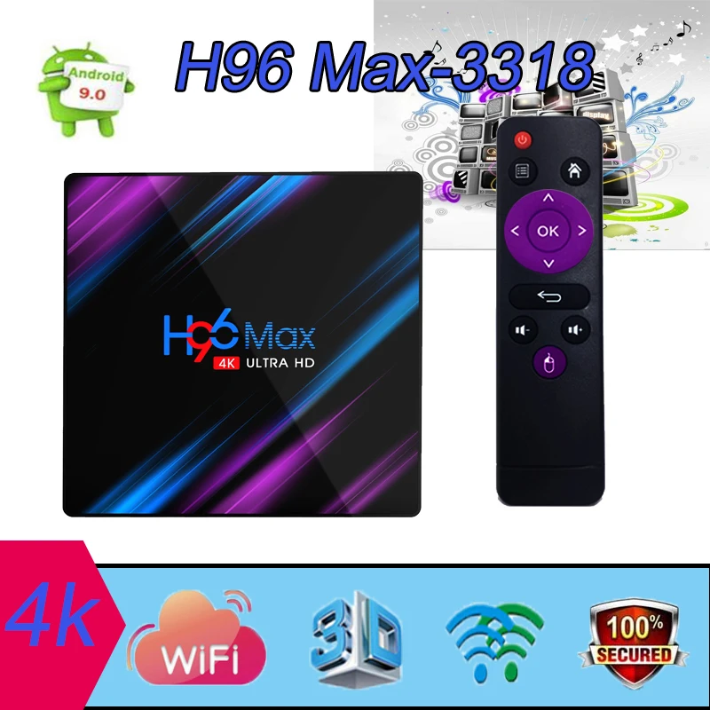 

Original Android 9.0 H96 Max-3318 smart TV set top box full HD 16G/32G/64G 4K H.265 DC 5V/2A iptv m3u Subscribe androidTV box