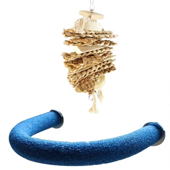 

1 Pcs Parrot Perch Bird Stand Natural Wood Branches Nail Perches & 1 Pcs Bird Chewing Toys Loofah Budgies Cockatoo
