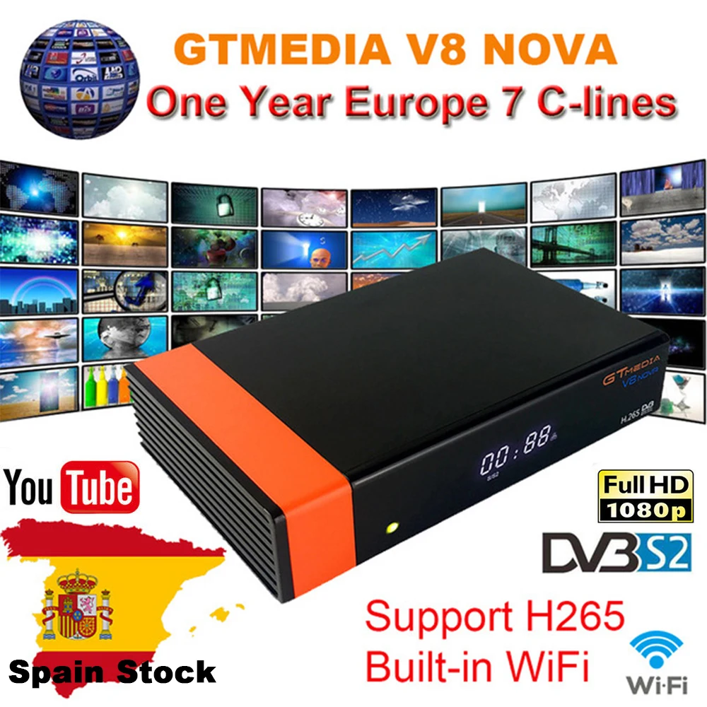 

Gtmedia V8 Nova Receptor built-in WIFI design by Freesat v8 super DVB-S2 1 Year Cccam Cline for 1 Year TV Box equal to V9 Super