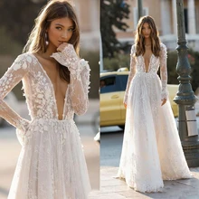 Элегантное свадебное платье Berta, сексуальное, глубокий v-образный вырез, открытая спина, 3D Цветочная Кружевная аппликация, Пляжное свадебное платье на заказ, Robe De Mariee