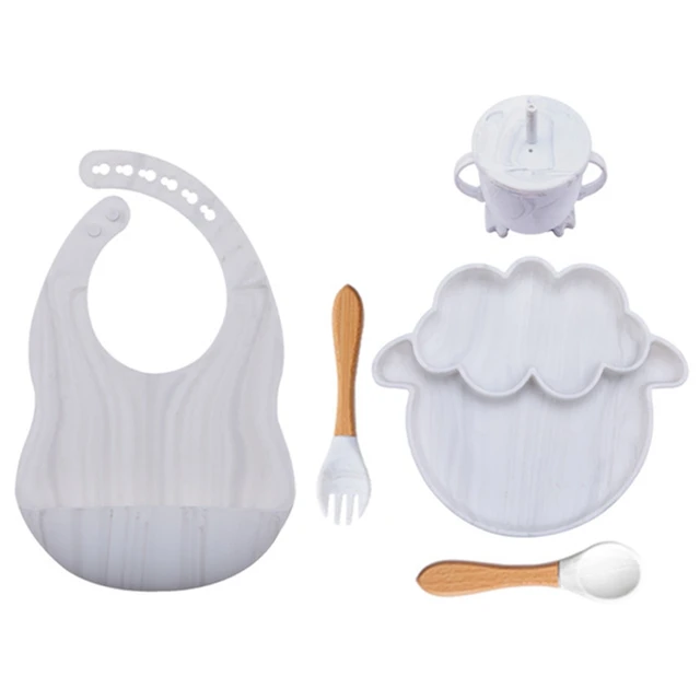 5PCS Baby Feeding Bowl Set Sheep Shaped Food Grade Silicone Plate Suction Bowl baby Feeding BPA Free Infant Waterproof Tableware