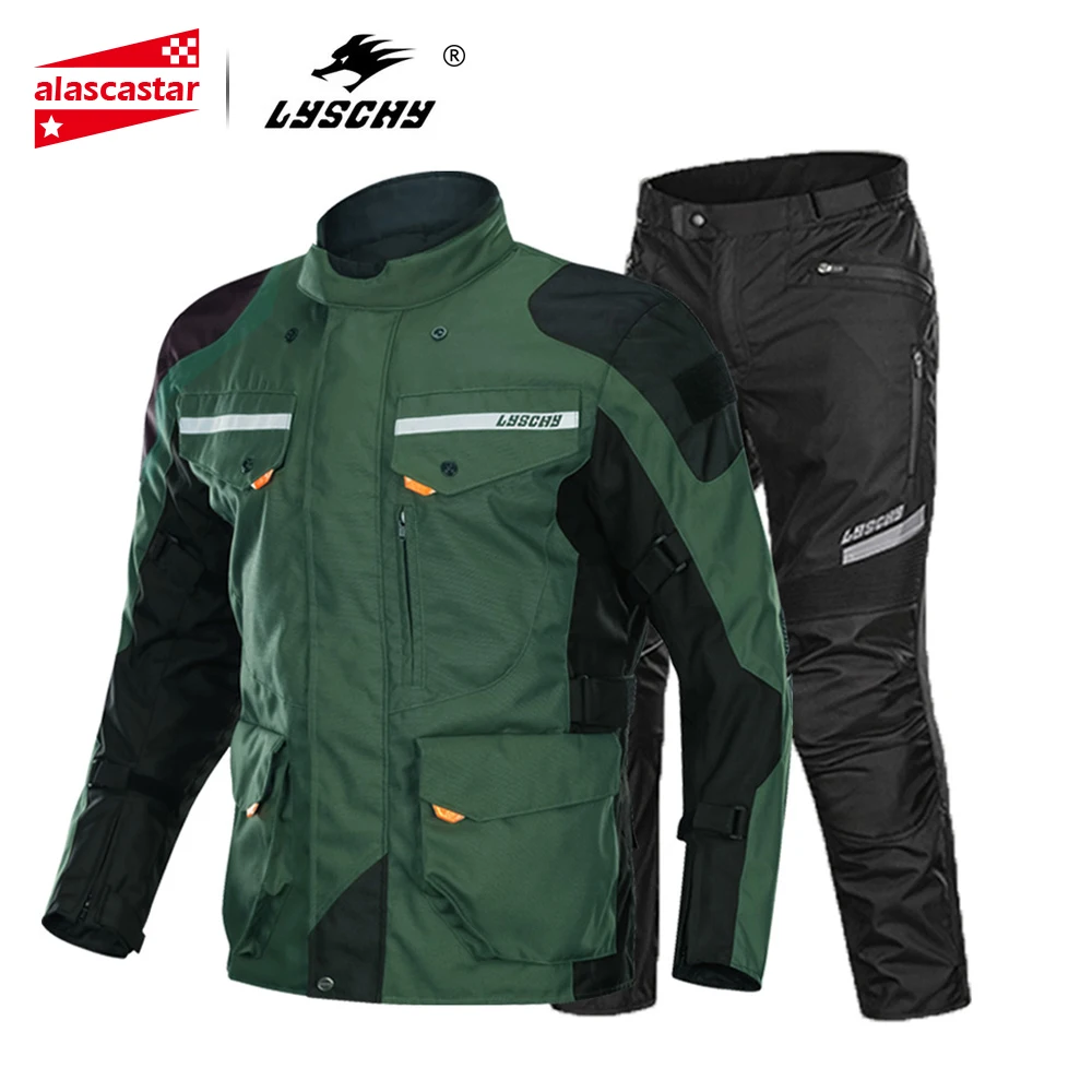 LYSCHY, водонепроницаемая зимняя мотоциклетная куртка+ штаны, костюм для мужчин, для езды на мотоцикле, мотоциклетная куртка, защитное снаряжение, броня, одежда
