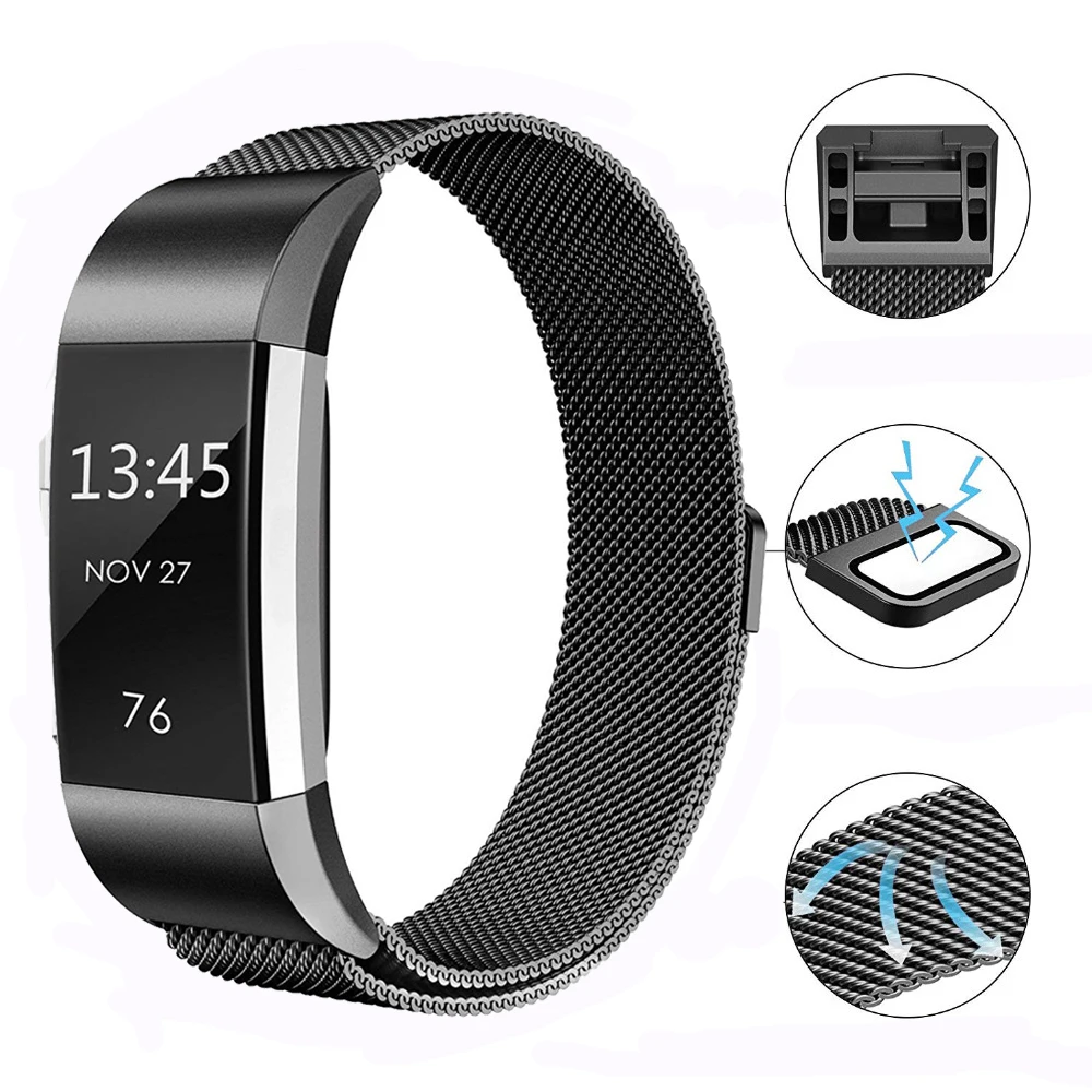 Нержавеющая сталь магнитный Миланский ремешок для Fitbit Charge 2 сменный браслет