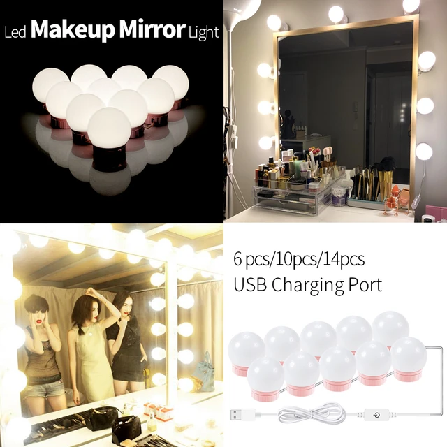 Lampe Led pour miroir de maquillage Hollywood, 3 Modes de couleurs, lumière  pour coiffeuse, ampoule USB 5V - AliExpress