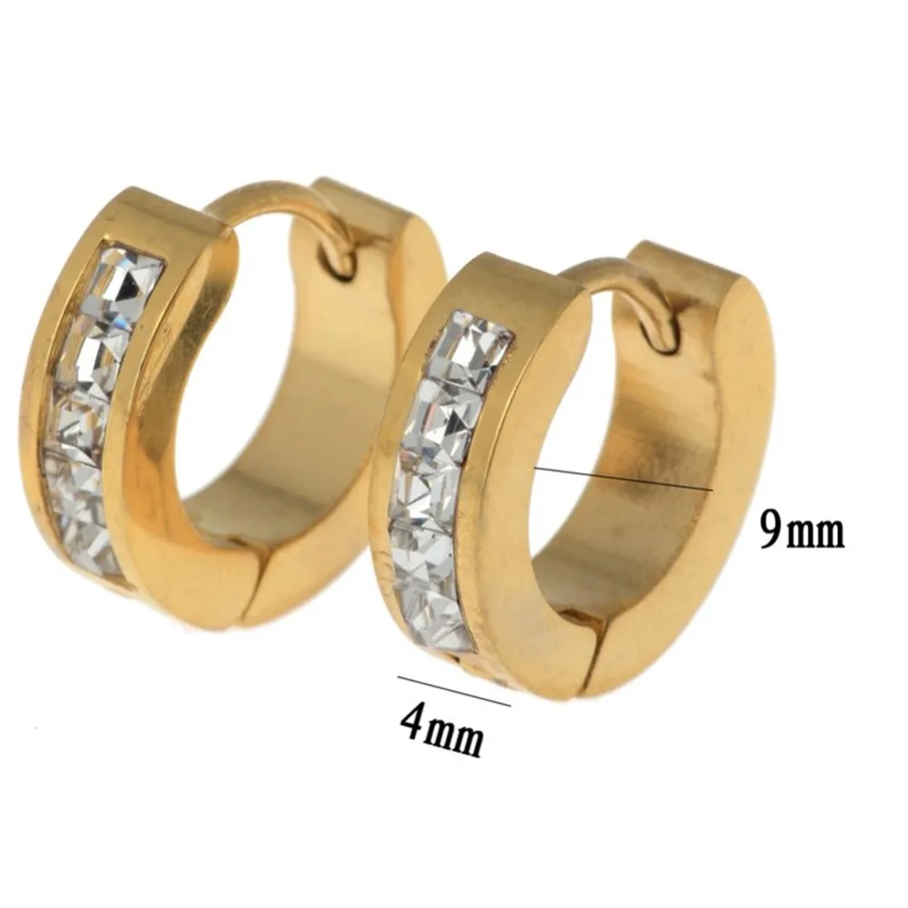Кристалл Rhinestone серьга-Кольцо из нержавеющей стали серьги женские модные ювелирные изделия золото серебро бронза циркон huggie Hoop серьги-обручи