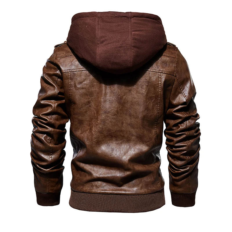 astounding  Mens PU Jackets Outwear Leather Hooded Biker Coat Men 2019 Cool Motorcycle Jacket Male Winter Autum