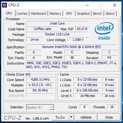 Процессор Intel Core i9-9900 es i9 9900 es QQBZ 2,6 ГГц Восьмиядерный процессор с шестью резьбой L2 = 2 м L3 = 16 м 65 Вт LGA 1151