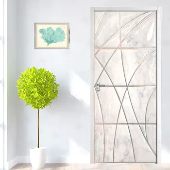 

Self Adhesive Door Sticker Wallpaper 3D Relief Line Soft Case European Style Living Room Bedroom Door Mural Sticker Wall Decals