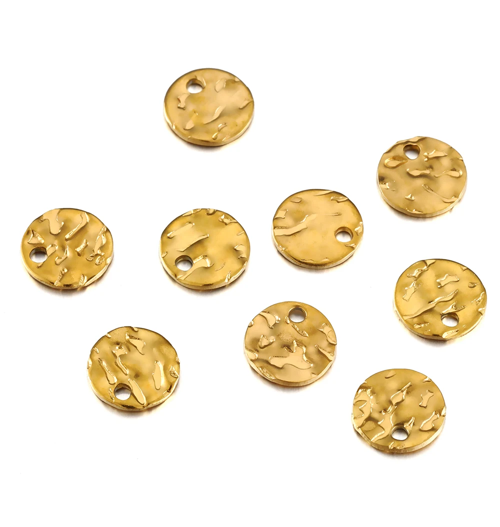 30 Stück 8–12 mm Gold Edelstahl rund gehämmerte Charms Anhänger für DIY Ohrringe Armband Halskette Schmuckherstellung Großhandel – Detail 5