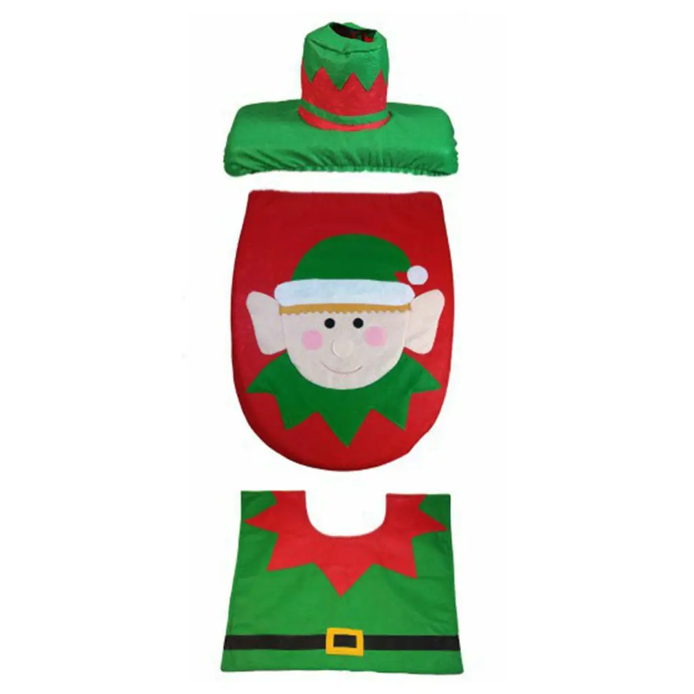 

Christmas Elf Household Cloth Toilet Seat Cover Radiator Cap Cover Home Decorations Bathroom Set Christmas Atmosphere