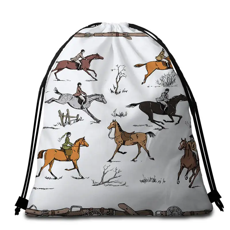 001 - Bag BeddingOutlet животные круглый пляжное полотенце Конный микрофибра полотенце английская традиционная Верховая езда коврик для пикника спортивный гобелен - Цвет: 001 - Bag