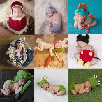 Puntelli per fotografia neonato all'uncinetto vestiti per bambini abbigliamento per ragazzo accessori per ragazzi Costume per bambina all'uncinetto vestito fatto a mano