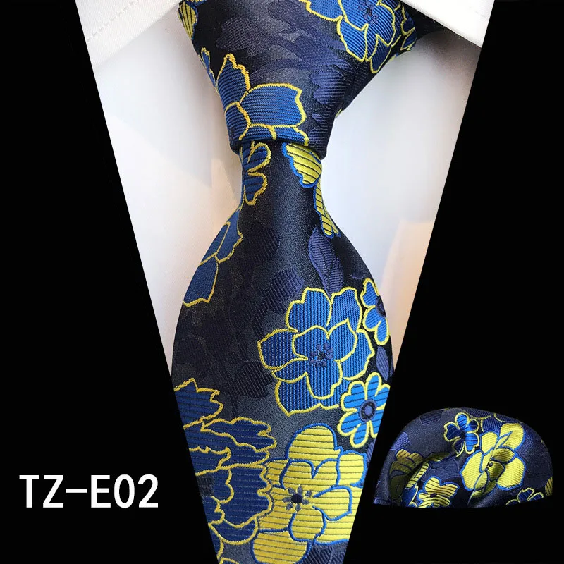 Ricnais различный мужской галстук набор Классический полиэстер шелк Бизнес Свадьба Цветочный полосатый платок-галстук наборы карманные квадратные - Цвет: A02