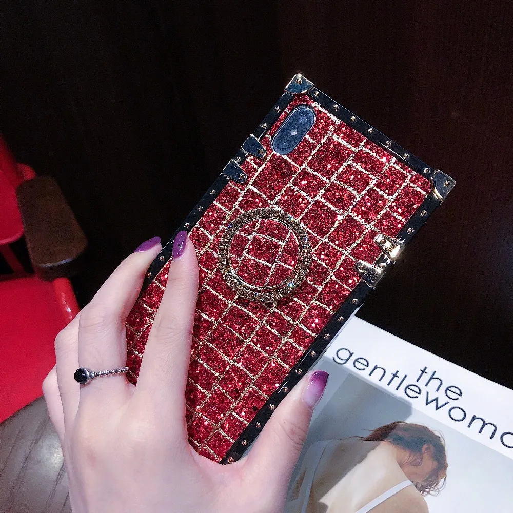 Case For iPhone 11 Pro Max 11 Pro Covers Korean Square Glitter Sequins Ring stand Case For iPhone Xr X Xs Max 7 8 6S Plus Cover (6)