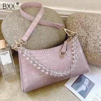 

[BXX] Crocodile Pattern Solid Color PU Leather Bag Female Crossbody Bags For Women 2020 Summer Sweet Shoulder Handbags HM710