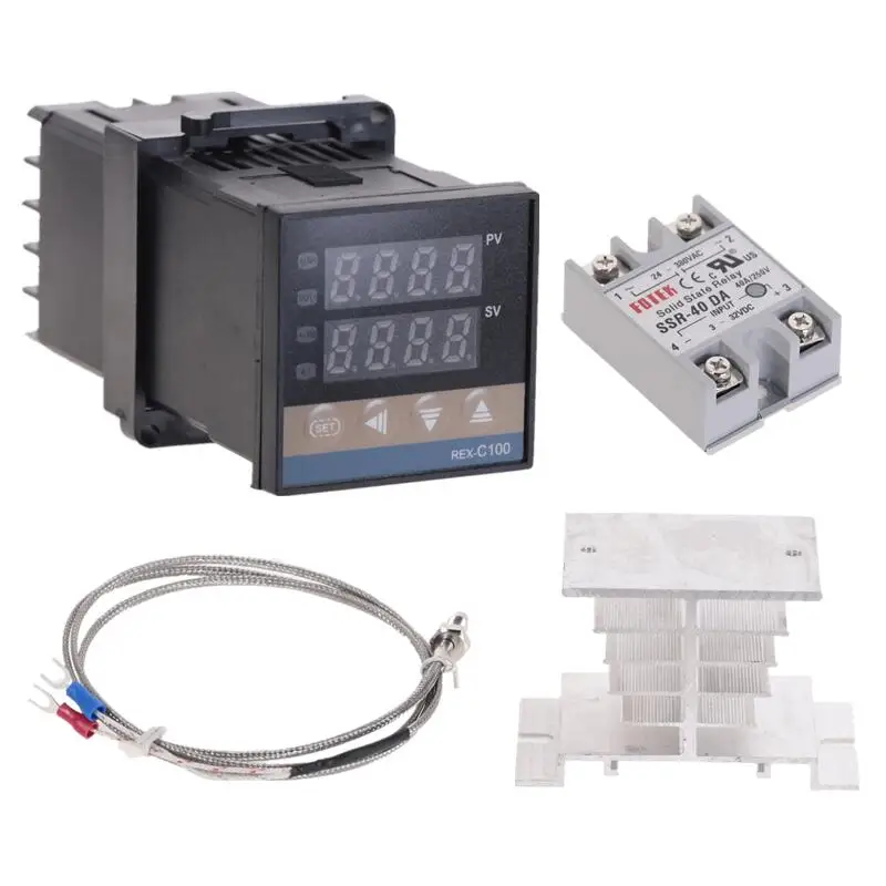 K Thermocouple Probe SSR-40DA Heat Sink 100-240V PID Temperature Controller 