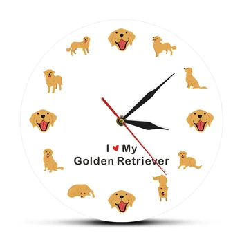 

English Dog Breed Golden Retrievers Printed Wall Clock Modern Design Dog Slient Watch Acrylic Hanging Timepiece Pet Lover Gift