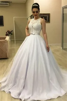 

Vestido De Noiva Lace Wedding Dresses 2020 O-Neck Illusion Back Ball Gown Bridal Gowns Bride Dress Robe De Mariee