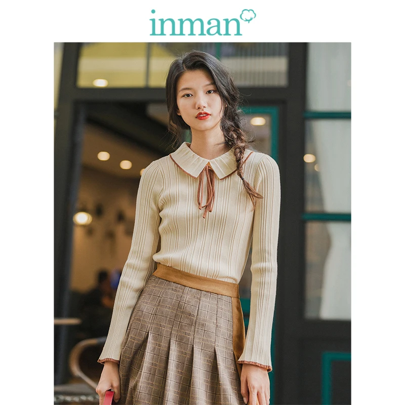 

INMAN Winter Literary Slim Knitted doll Neck Bow Women Pullover