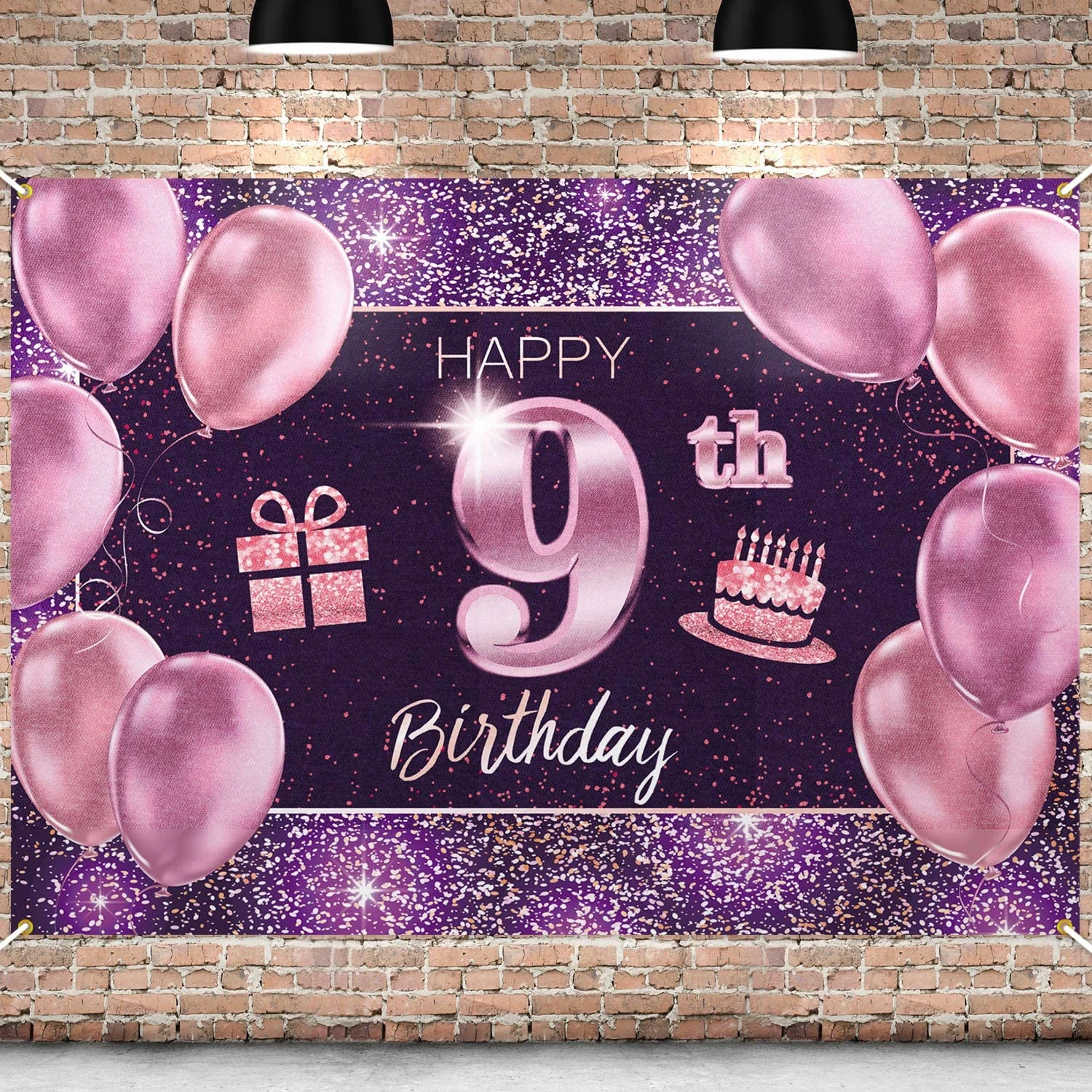 女の子のための9歳の誕生日バナー写真背景パーティーの装飾用品 ピンクの紫色の金の背景 背景 Aliexpress