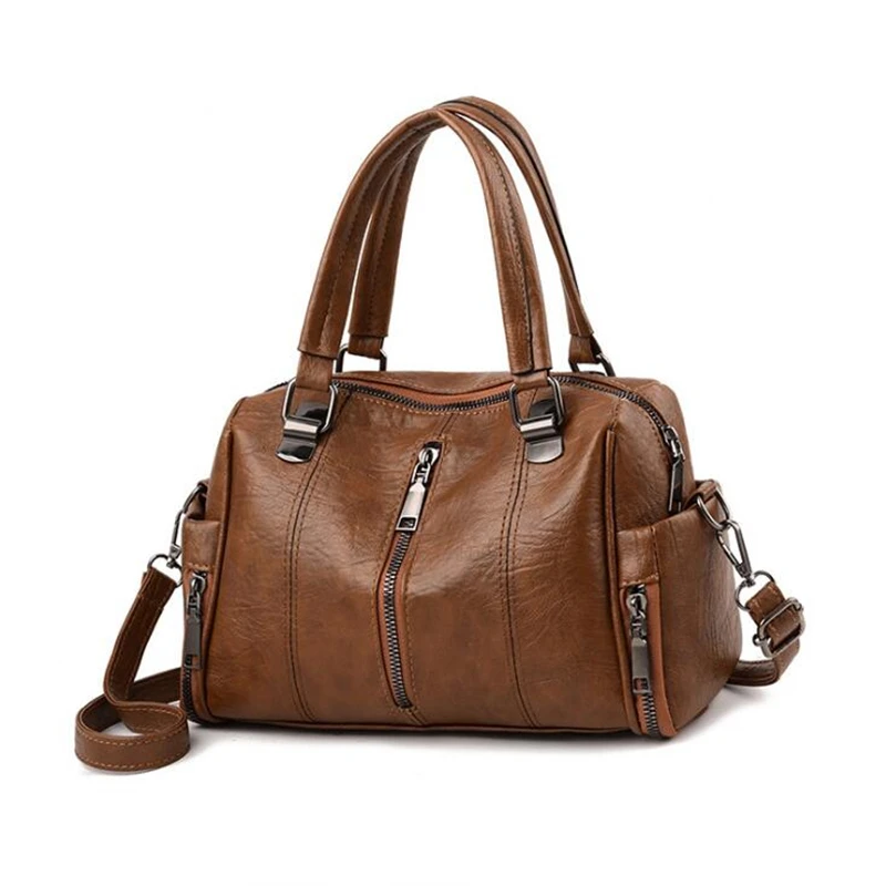 

LANZHIXIN Soft PU leather Ladies Messenger Bag Female Boston Zippers Handbag Purse Casual Women Totes Single Shoulder Bags