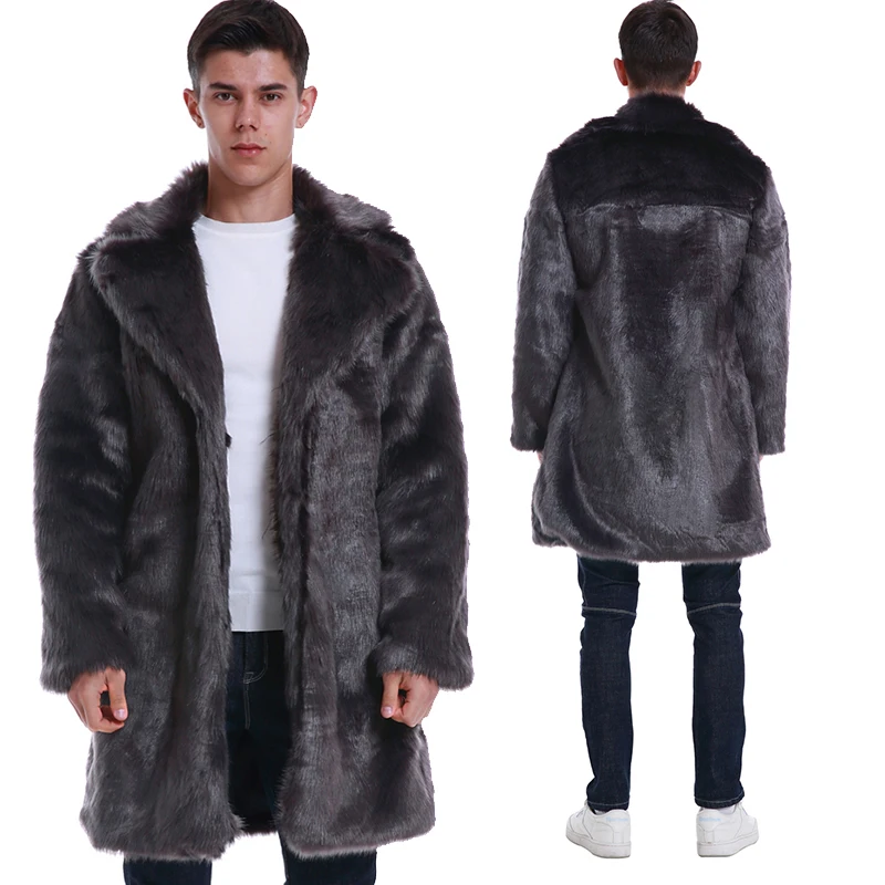 Осенне-зимнее пальто для мужчин Chaqueta, черное, плюс размер, роскошное Мужское пальто с искусственным мехом, Мужская Шуба с длинным рукавом, темно-серая верхняя одежда, куртка 3xl