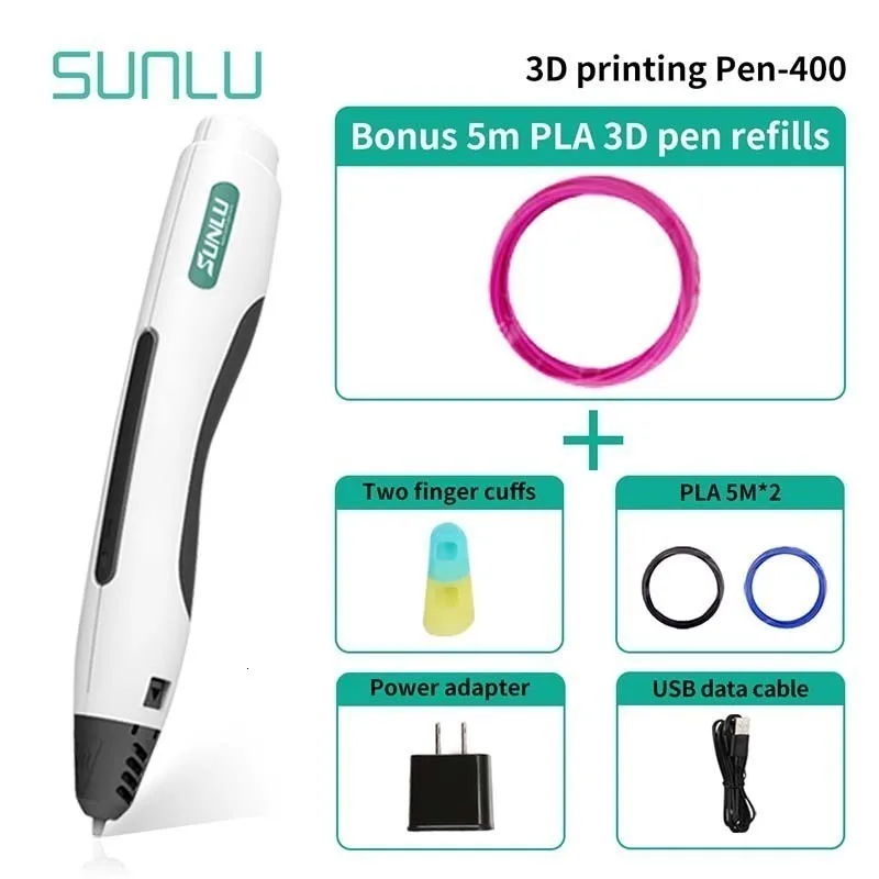 SUNLU SL-400 3D печать Ручка для детей Scribble Toys Белый Цвет 3D Ручка коробка набор поддержка 1,75 мм PLA нити