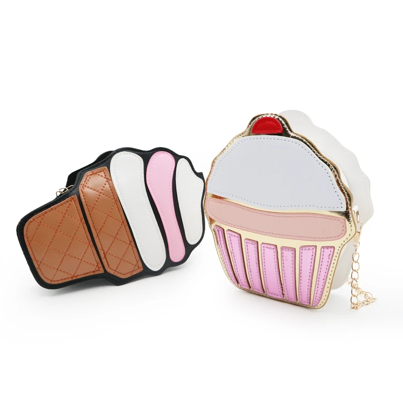 

New Cute Cartoon Women Ice Cream Cupcake Mini Bags PU Leather Small Chain Clutch Crossbody Girl Shoulder Messenger Bag