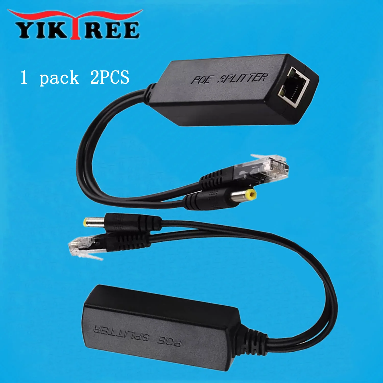 1 pack 2PCS 15W Active PoE Splitter Power Over Ethernet 48V to 12V 1A-2A IEEE802.3af Standard type POE Adapter cable Black color |