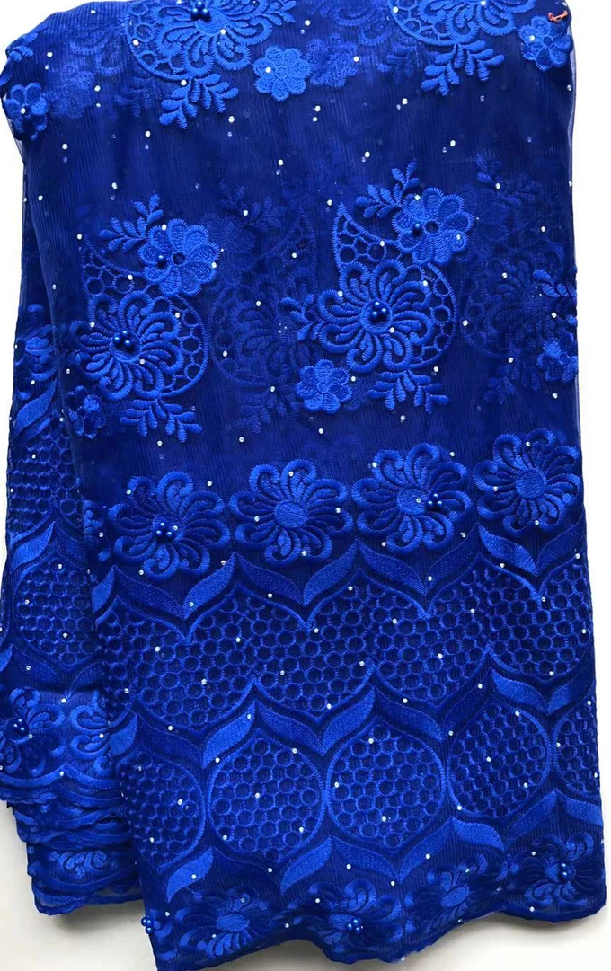 

Wholesale African Tulle Lace Fabric High Quality 2019 French Net Lace blue Color Embroidered Beaded Nigerian Lace Fabric HLL4586