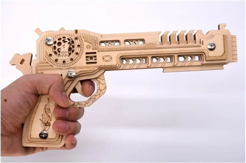 Лазерная резка DIY 3D деревянная головоломка пистолет с резиновой лентой, набор для сборки деревянных изделий, детские игрушки, рождественские подарки на день рождения