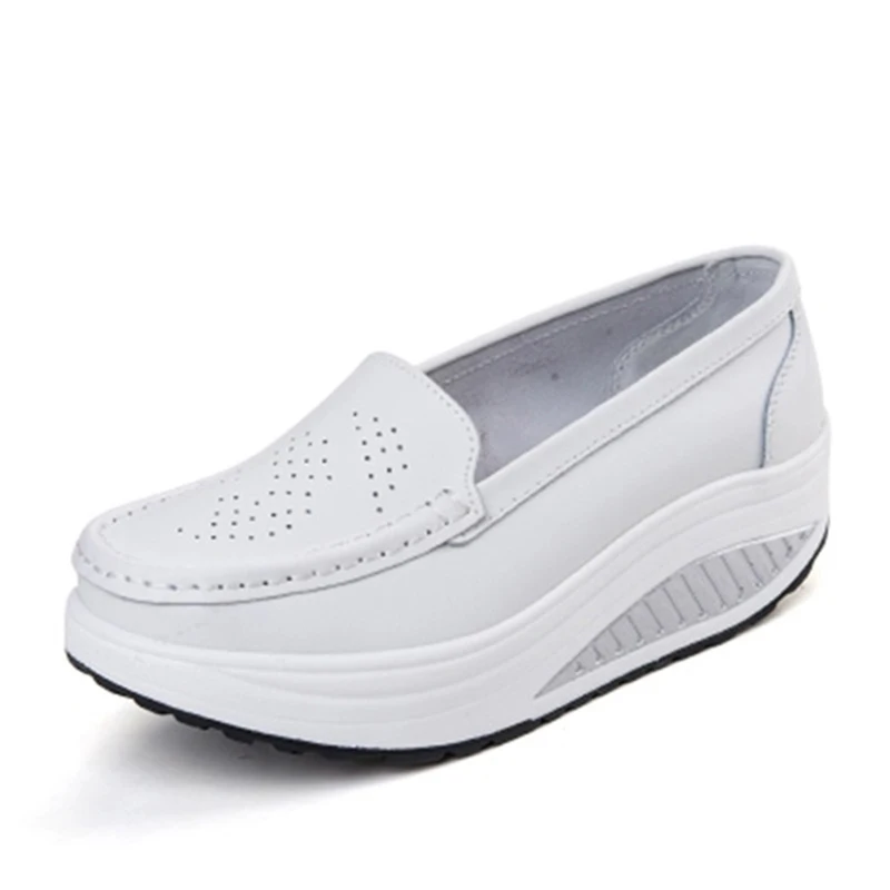 Buy QSR spring genuine leather mother casual woman shoes swing shoes white nurse shoes slip resistant plus size platform