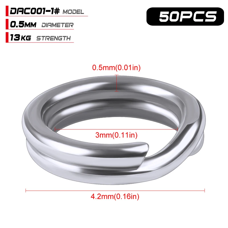 PROBEROS Stainless Steel Fishing Connector Rings - 50pcs Silver Split Rings for Bait and Tackle Accessories