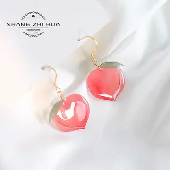 

SHANGZHIHUA Korean New Acrylic Summer Peach Earrings Pink Peach Ear Clip Girl Lovely Jewelry Push-back Zinc Alloy Punk Women