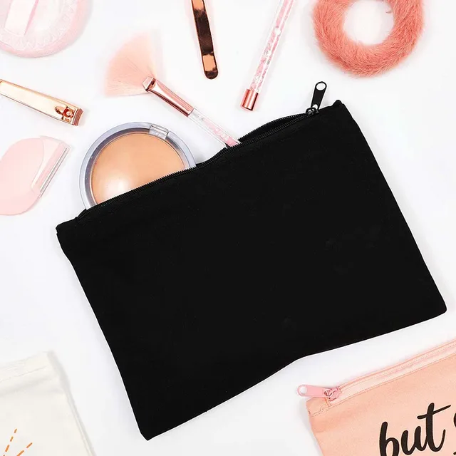 Women's Cosmetic Makeup Bags Female Organizer Pink Flower 26 Letters School Pencil Cases Carrying Bag for Coin Purse black