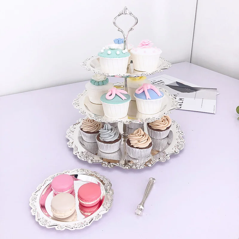 European style Cake Stand Plate Bracket Metal 3Layers Wedding Party Cake Plate Stand Cake Fruits Placed Tool Golden Plates Stand