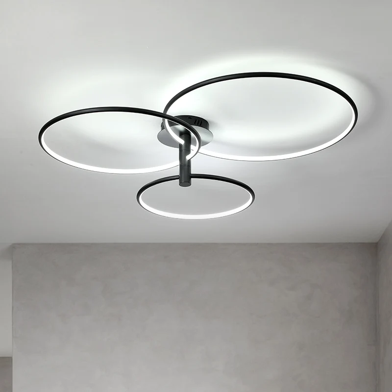 

Modern Minimalist LED Ceiling Light Black / White Round Rings Surface Mount Panel Lamp For Living Room Bedroom Kitchen Indoor