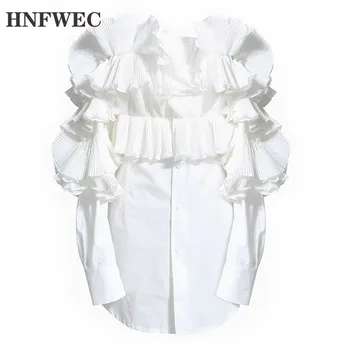 

Women Blouses Slash Neck Off Shoulder Top White Women Shirt Vintage Wrinkles Ruffle Top Long Sleeve Woman Tops Z072