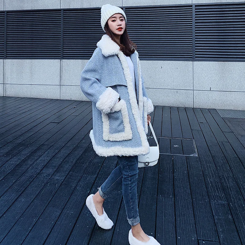 

Hot Selling Main Push Customizable Graceful Lambs Wool Cotton Coat Women's 2018 Winter New Style Students Mid-length Thick Overc
