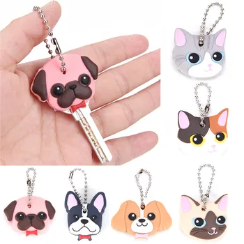 

Silicone Key Ring Cap Case Shell Cat Hamster Pug Dog Head Cover Animals Shape Auto Gift Keychain