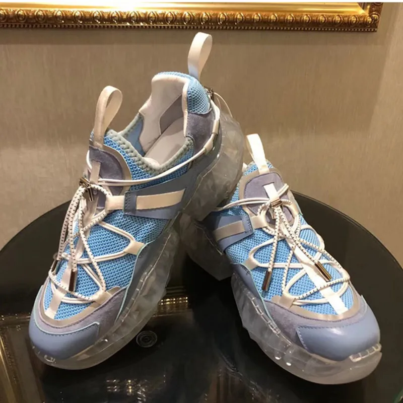 Transparent Platform Sneakers Breathable Mesh Women Shoes New Lace-up Dad Shoes Trainers Shoes Casual Vulcanize Shoes Woman